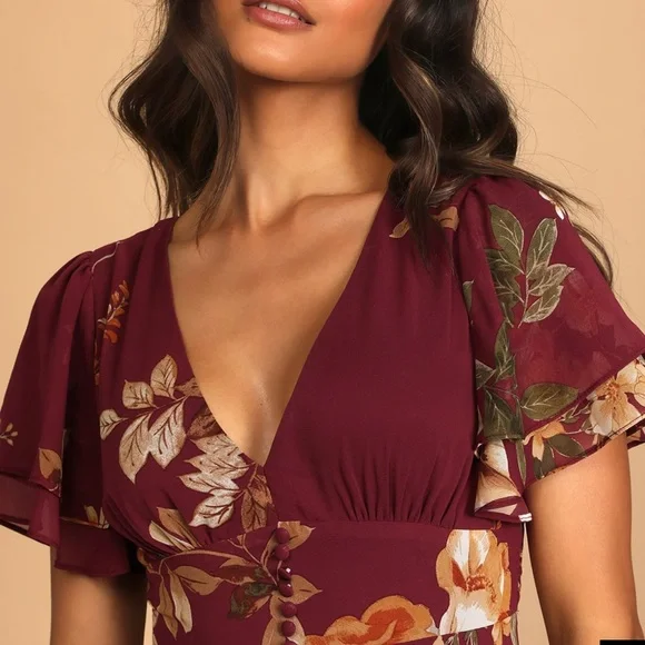 Lulus | Dresses | Lulus Burgundy Floral Wedding Dress | Poshmark